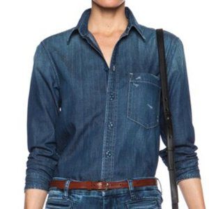 $220 Sz S Mother The Frenchie Blue Denim Button Down Long Sleeve Blouse